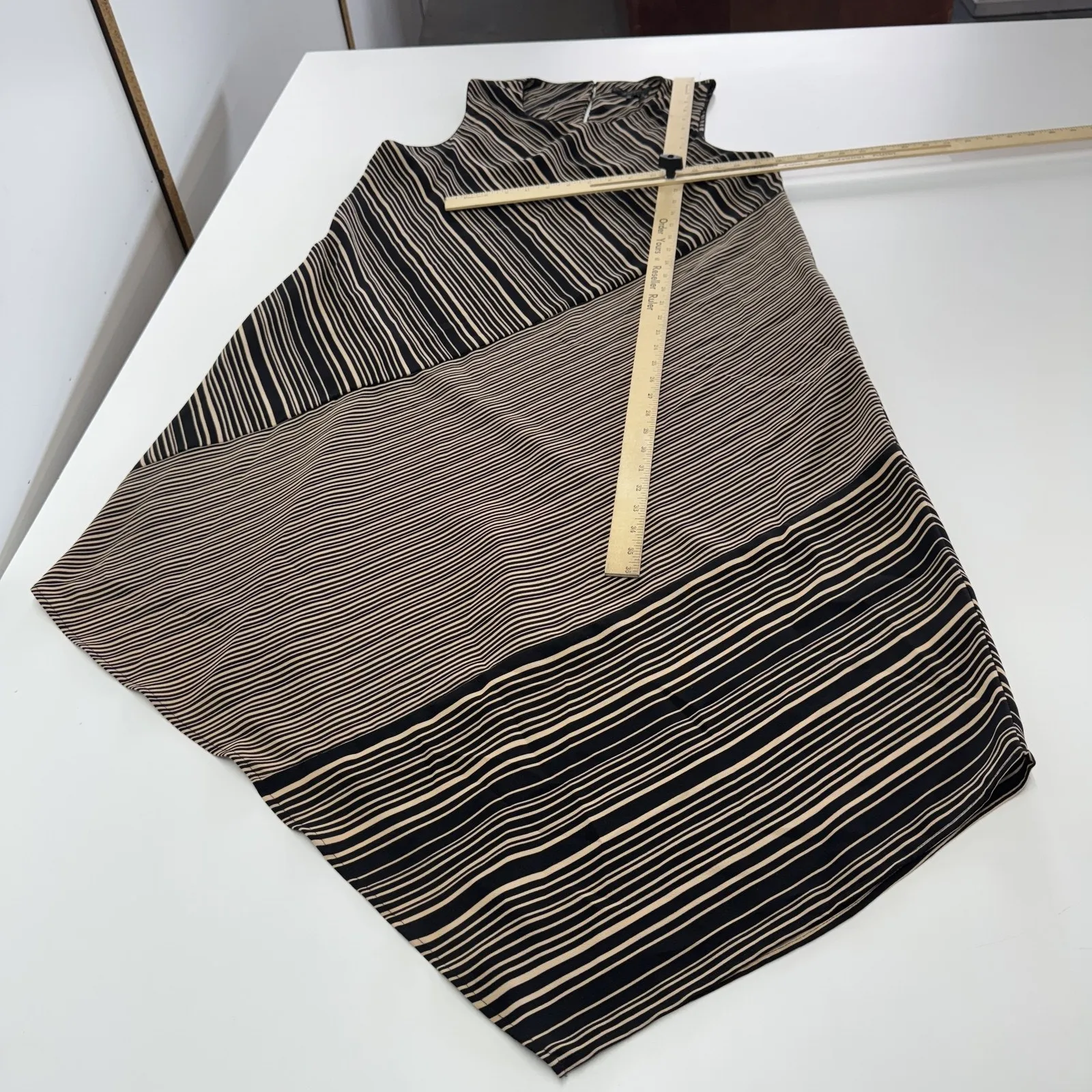 Donna Karan Dress Womens Large Black Tan‎ Striped Asymmetrical Hem Elegant - Image 8