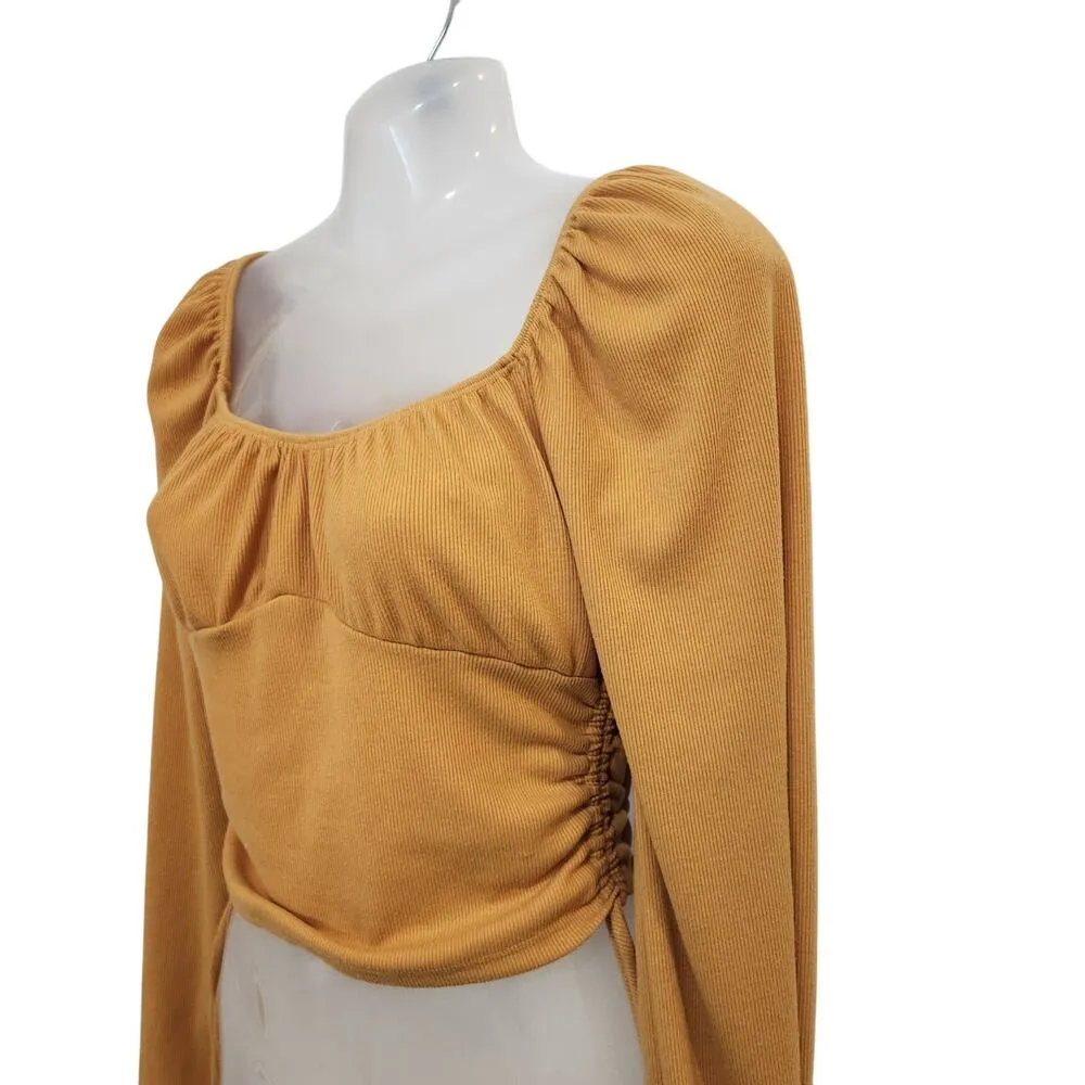 Active USA Long Sleeve Cropped Top Cinched Side Mustard Yellow Size Medium - Image 3