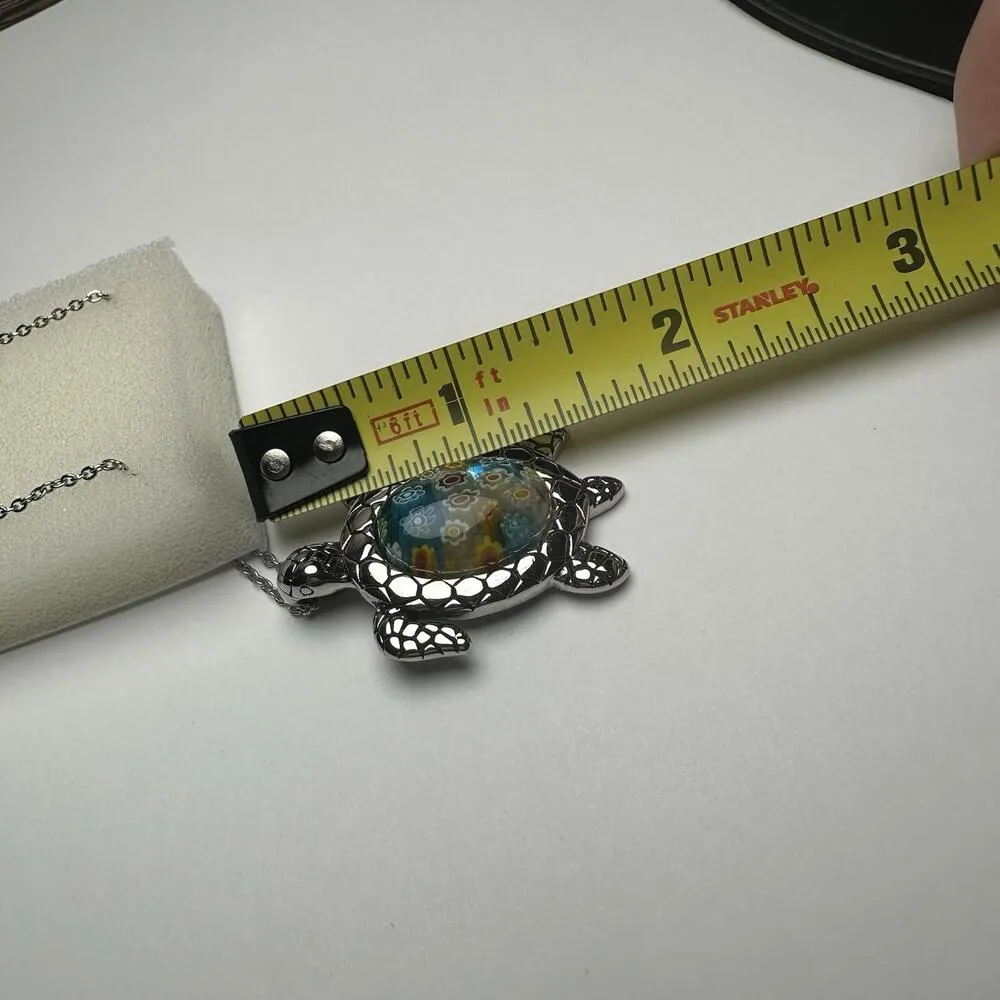 Turtle Pendant Multi Color Glass Chain Necklace Silver Tone NWT Stainless Steel - Image 3