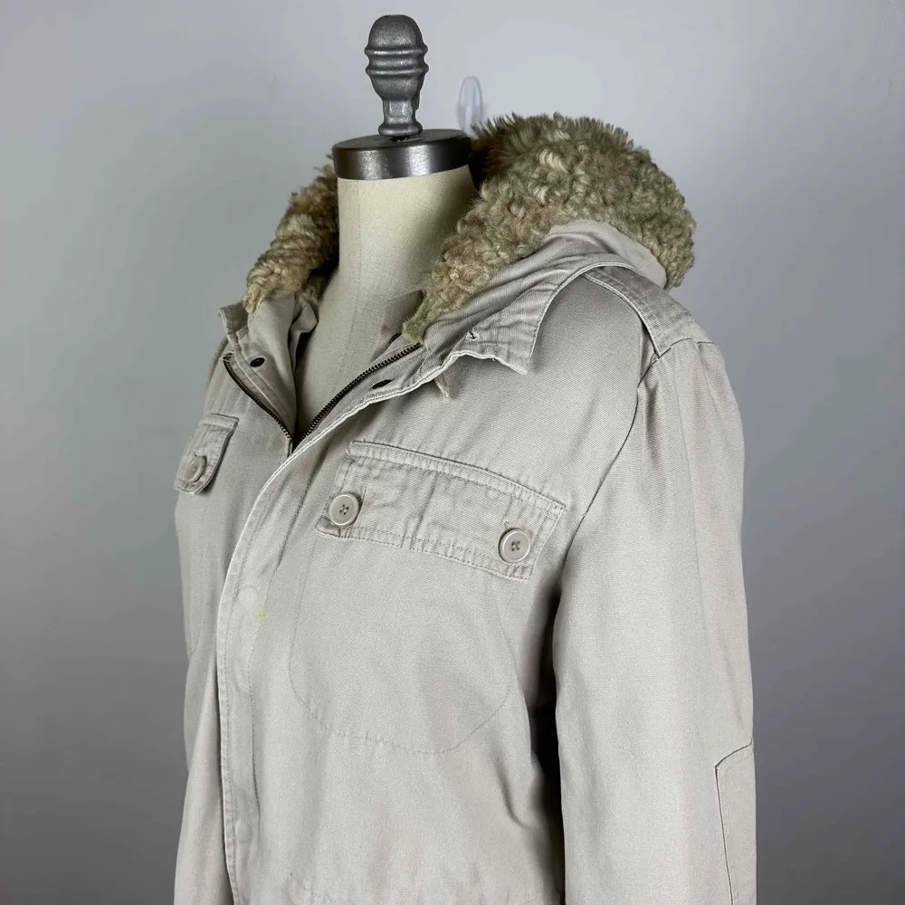 Paul & Joe Paris Faux Fur Hooded Field Jacket Size Medium Tan - Image 4