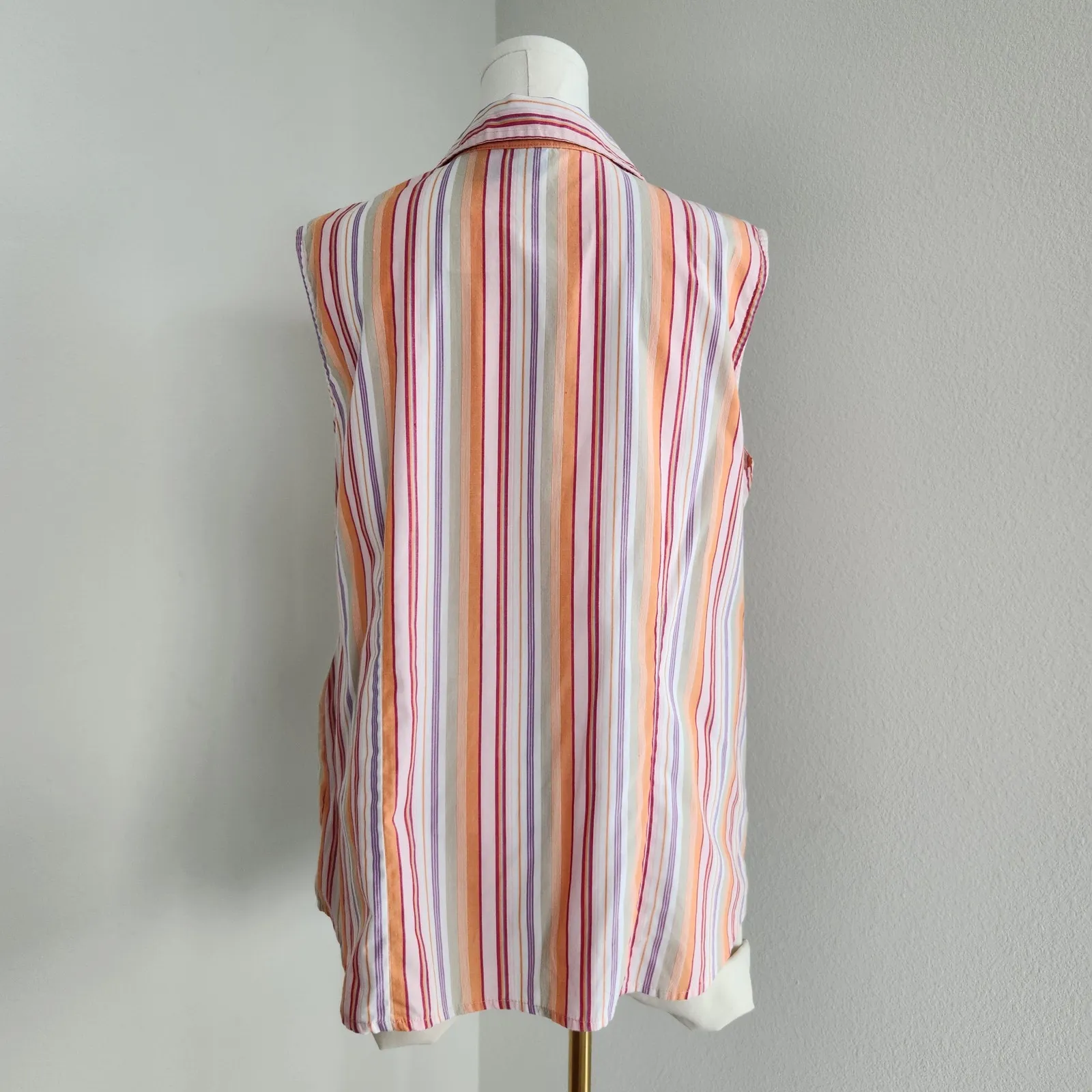 Y2K Basic Editions Orange Pink Striped Sleeveless Button Down Shirt 1X - Image 5