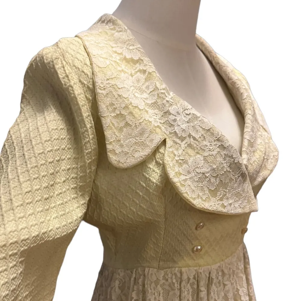 Vintage Bridgerton Inspired Yellow dress lace overlay long sleeves size X Small - Image 7