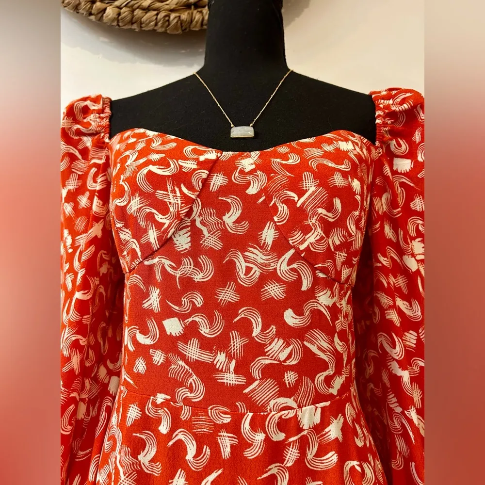 Puff Sleeve Floral Midi Dress Size 12 - Image 9