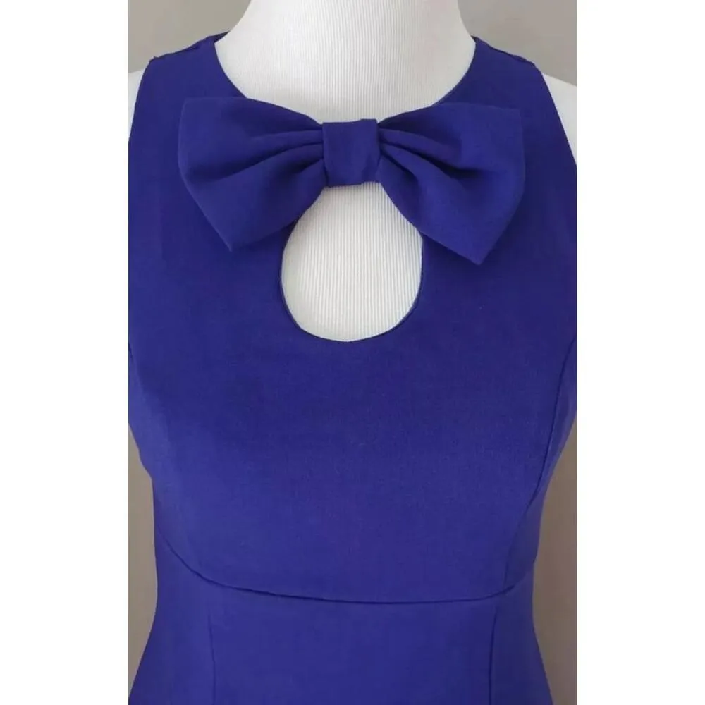 NEW Mystic ModCloth Tailored Navy Blue Sheath Dress with Bow & Keyhole Cutout S - Image 2