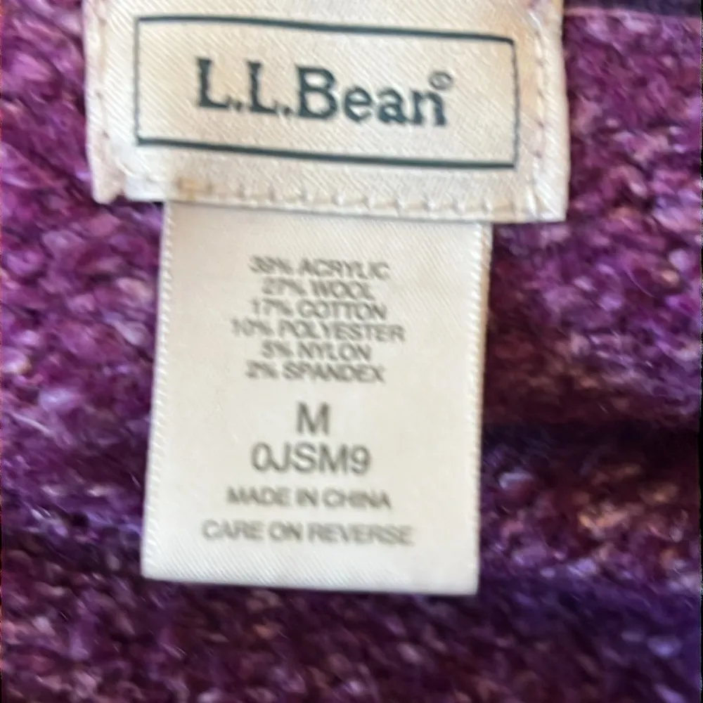 L.L Bean Button Down Chunky Knit Cardigan Purple Sweater Wool Size Medium - Image 7