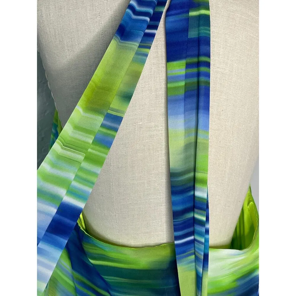 One33 Social The Barrett Ikat Maxi Gown Blue Lime Long Dress Size 12 - Image 10