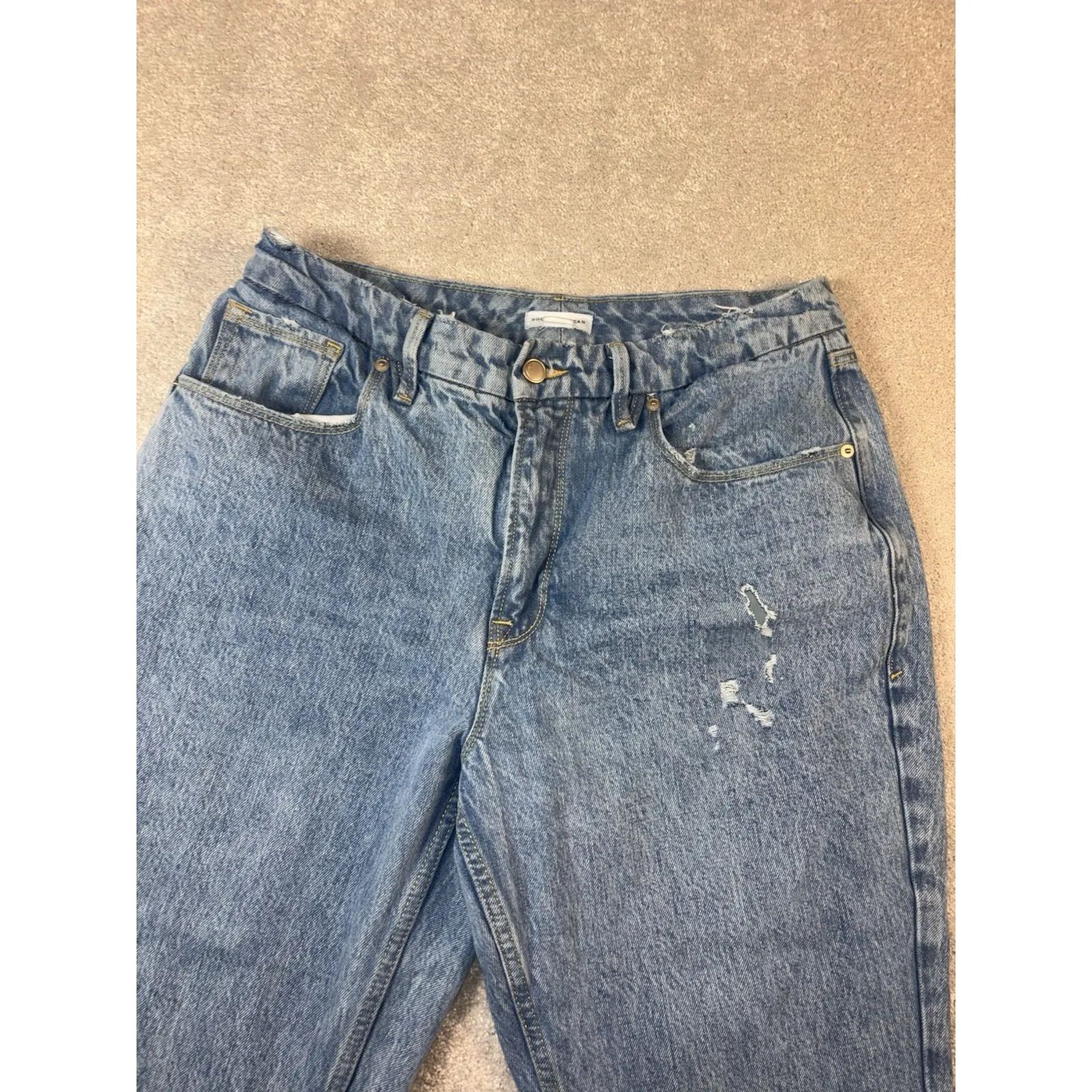 Good American GOOD‎ '90S Icon Jeans blue953 size 14/32 Distressed Raw Hem Cuff - Image 4