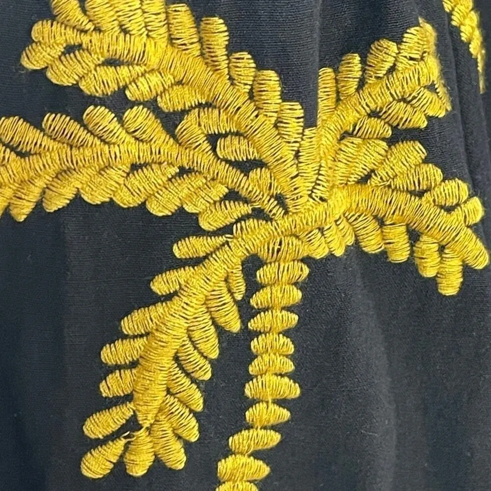 Anthropologie Embroidered Palm Tree Skirt MIDI Black Mustard Gold XS PEPALOVES - Image 7