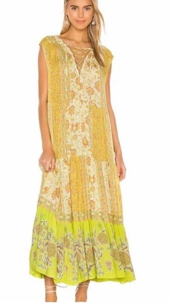 FREE PEOPLE Hanalei Bay Dress in Yellow Combo Small - Image 6