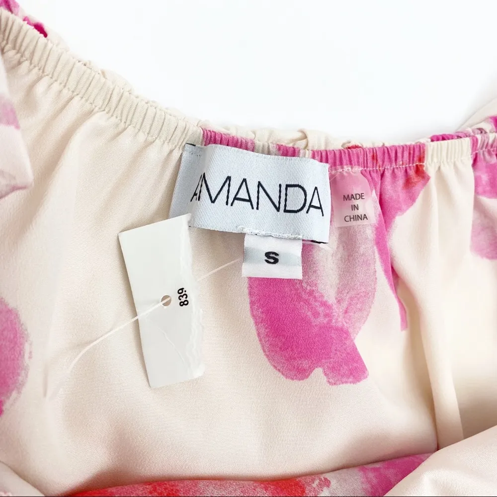 Amanda Uprichard Off The Shoulder Floral Ruffle Delilah Shift Dress: Pink/Red - Image 8