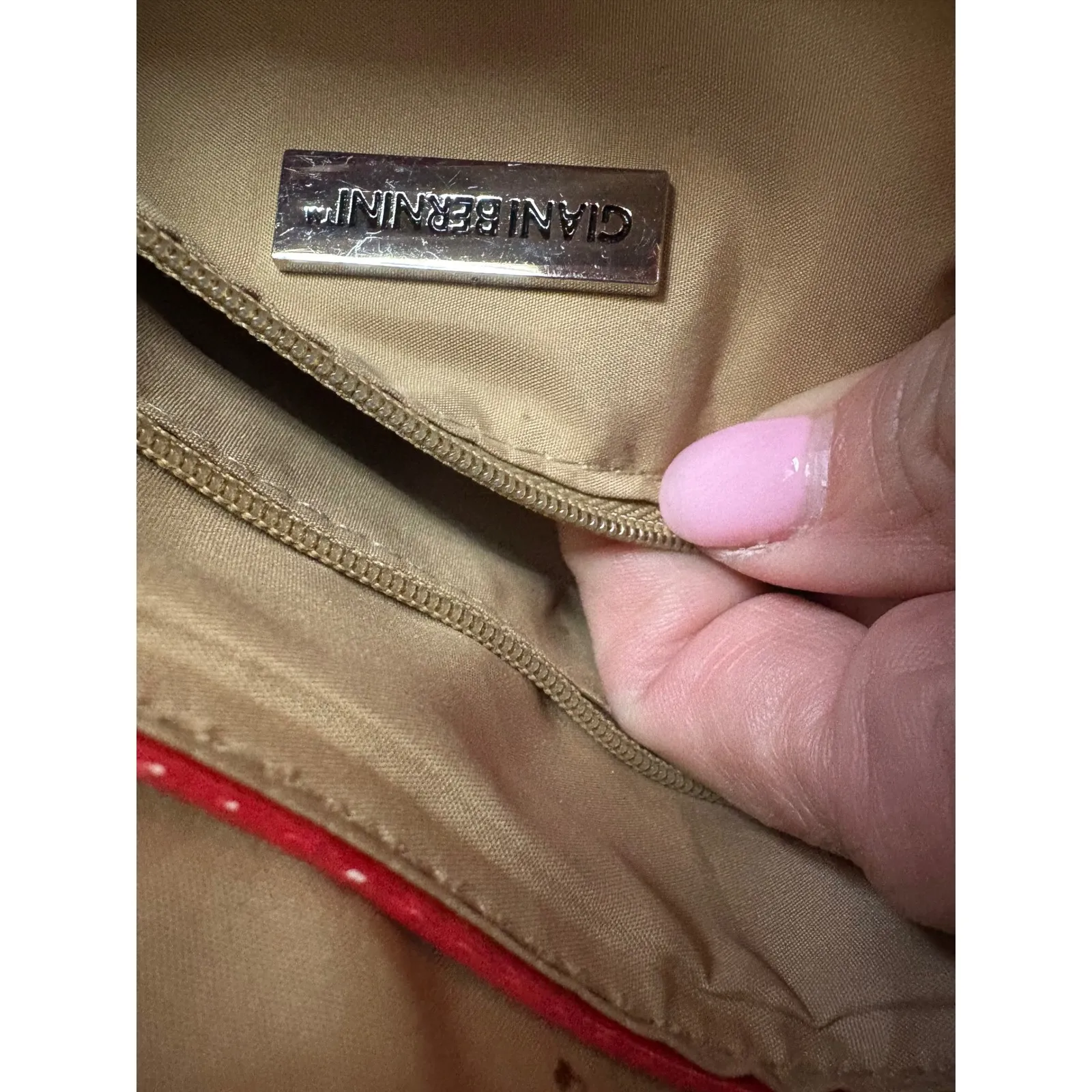 GIANI BERNINI Red Leather Shoulder Bag Handbag Designer Style Purse Flap - Image 10