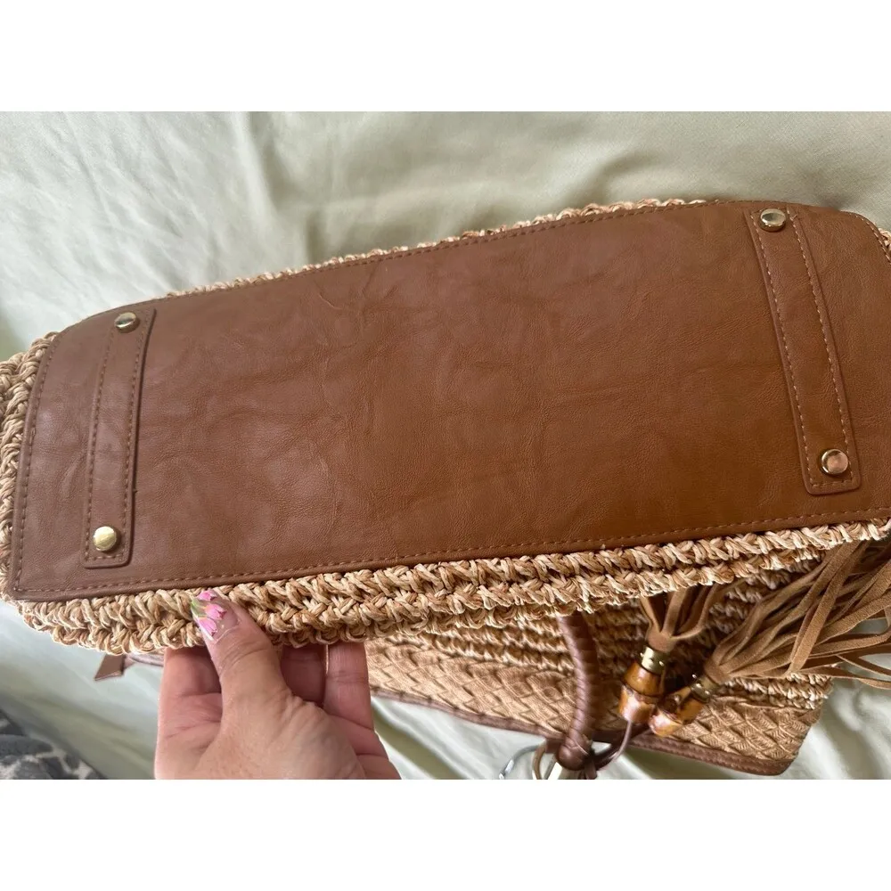 Giani Bernini Natural Marled Straw Dual Tassel Tote Handbag Shoulder Bag - Image 4