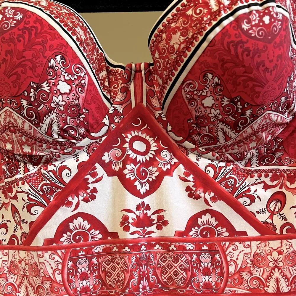 GOTTEX Moroccan Red Porcelain Print Strapless One Piece | 12 - Image 2