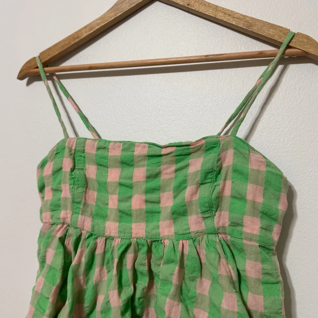 Free People Mia Plaid Tank Top Size Small in Exotic Lime Green Pink Coquette - Image 4