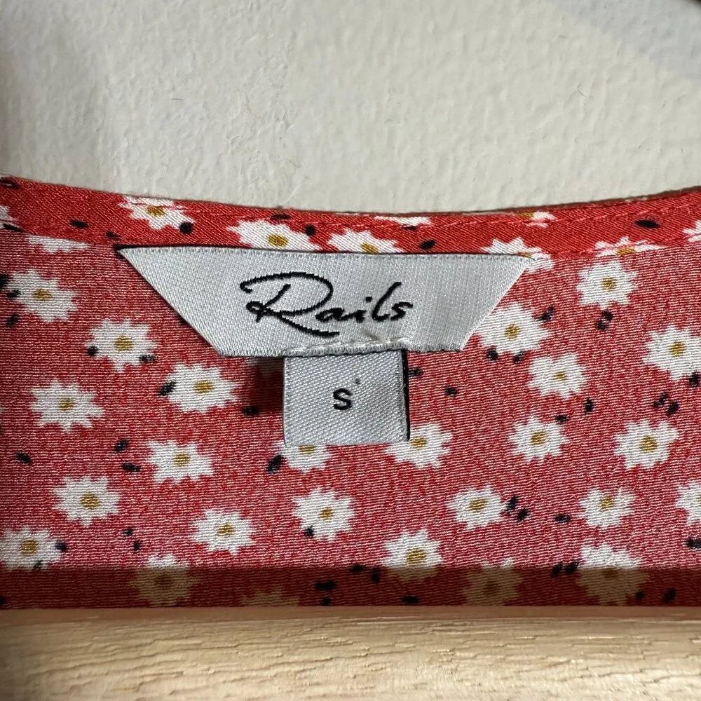 Rails Helena Carmine Daisies Mini Dress Women Small Red Floral Button Up Revolve - Image 8