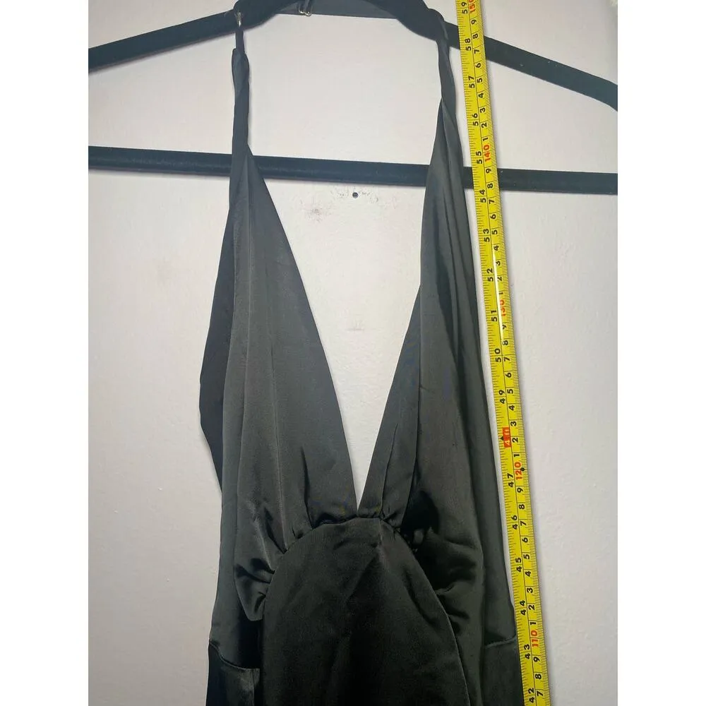 NWT Free People Women's Large Black Halter Slit Silky Dance Til Dawn Maxi Dress - Image 12