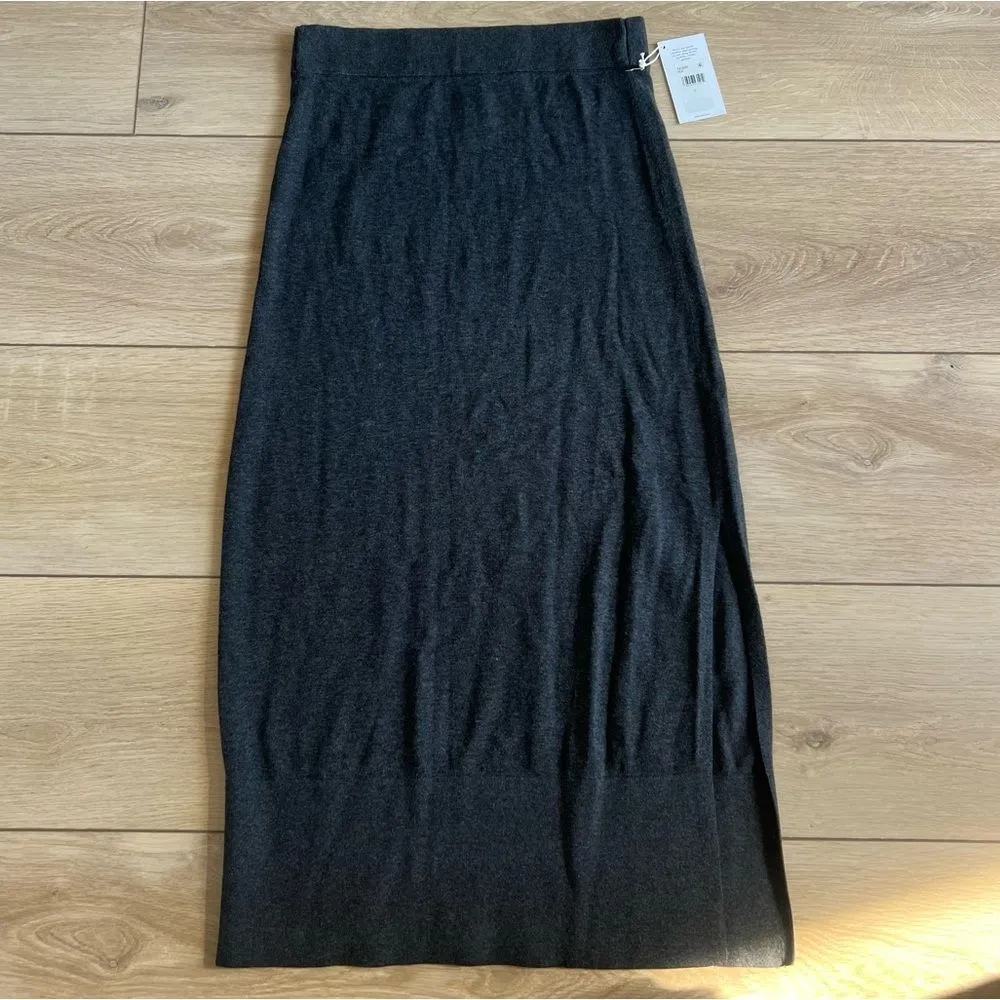 Splendid NWT Rumi Ribbed Midi Knot Skirt Charcoal Grey Side Slit Size Large - Image 12