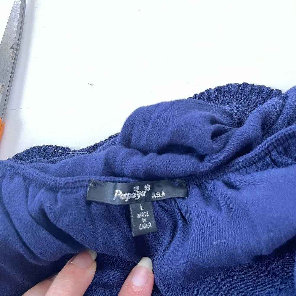 Papaya Crop Womens Top Sz L  Pom Pom Babydoll Y2K Coquette Festival Beachy Boho - Image 9