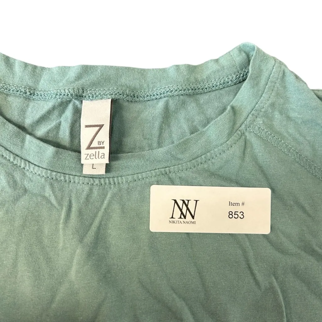 #853 Z by Zella Women's Large Cropped Tee with a front knot in Light Teal - Image 4