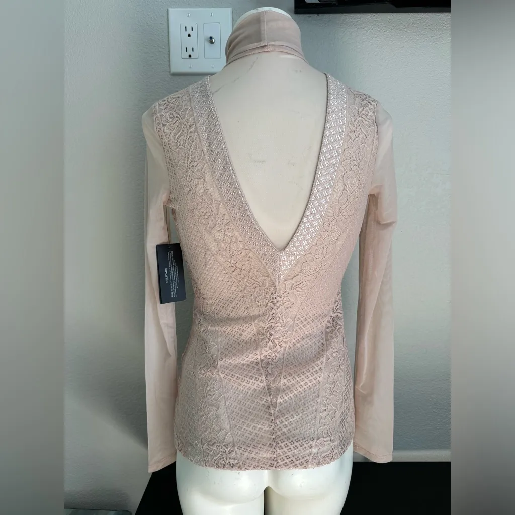 NEW $69 Guess Riva Pink Sheer Turtleneck Mesh Top XS - Image 4