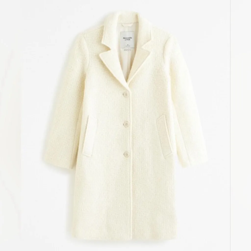 Abercrombie and Fitch A&F Wool Blend Dad Coat in Cream Size: LT - Image 3