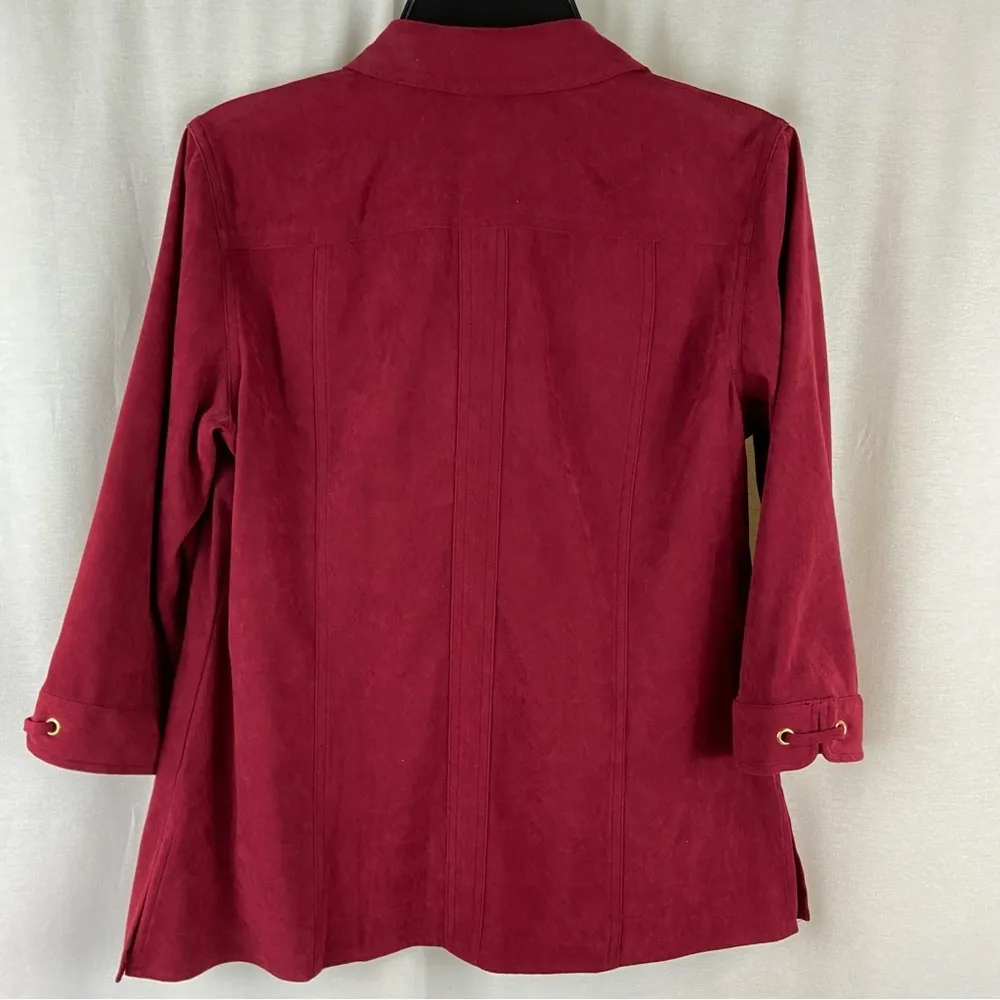 JM Collection Snap Front Dark Red Maroon Microsuede Top Size Petite Medium NWT - Image 46
