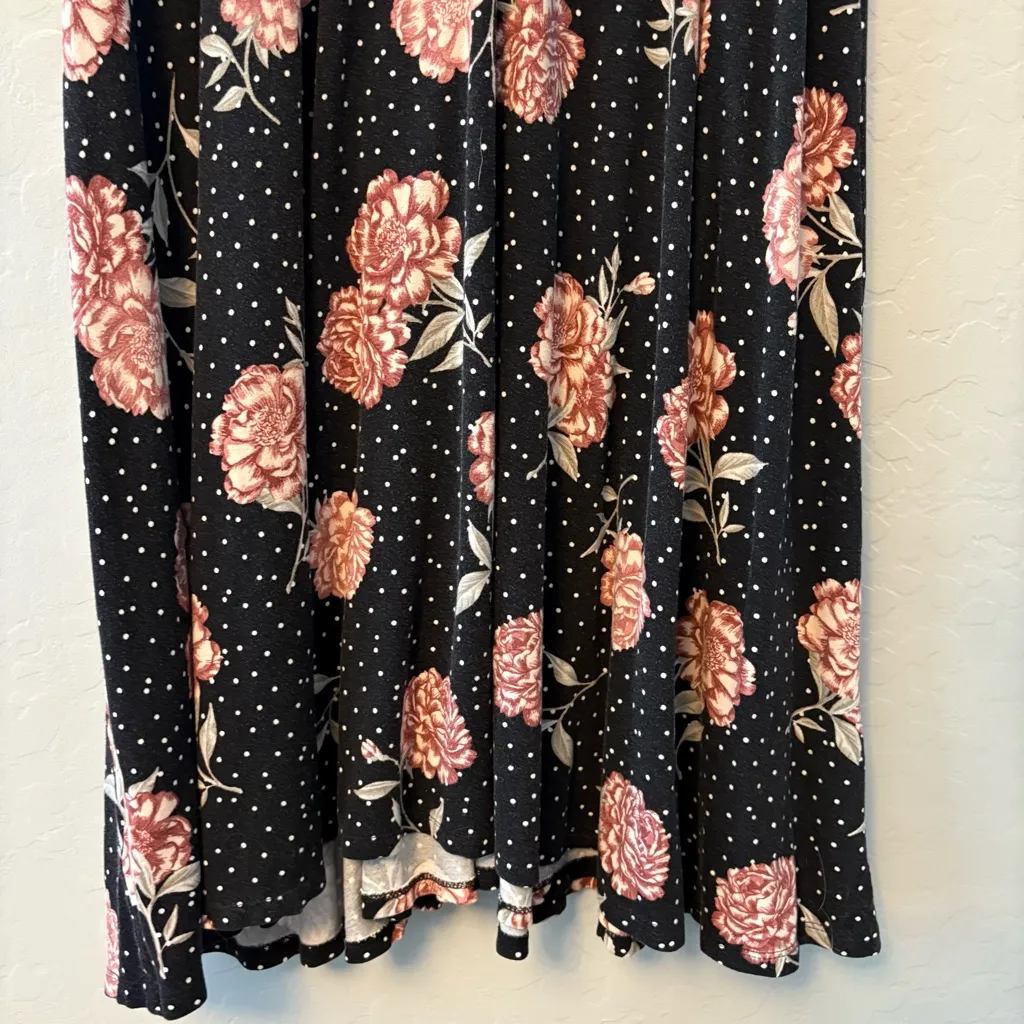 Torrid black and pink rose floral polka dot print jersey faux wrap dress size 2 - Image 16