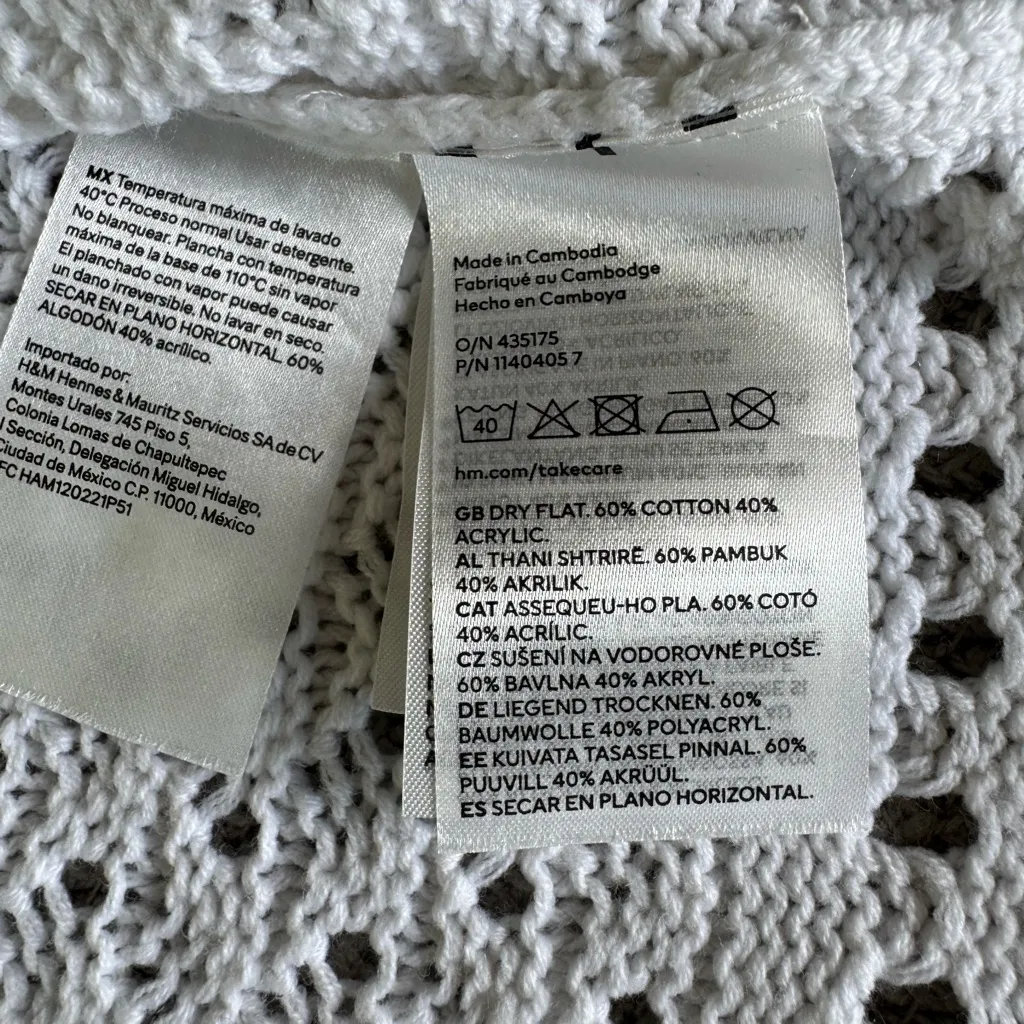 H&M White Crochet Short Flare Sleeve Boho Beach Mini Dress Size XL - Image 7