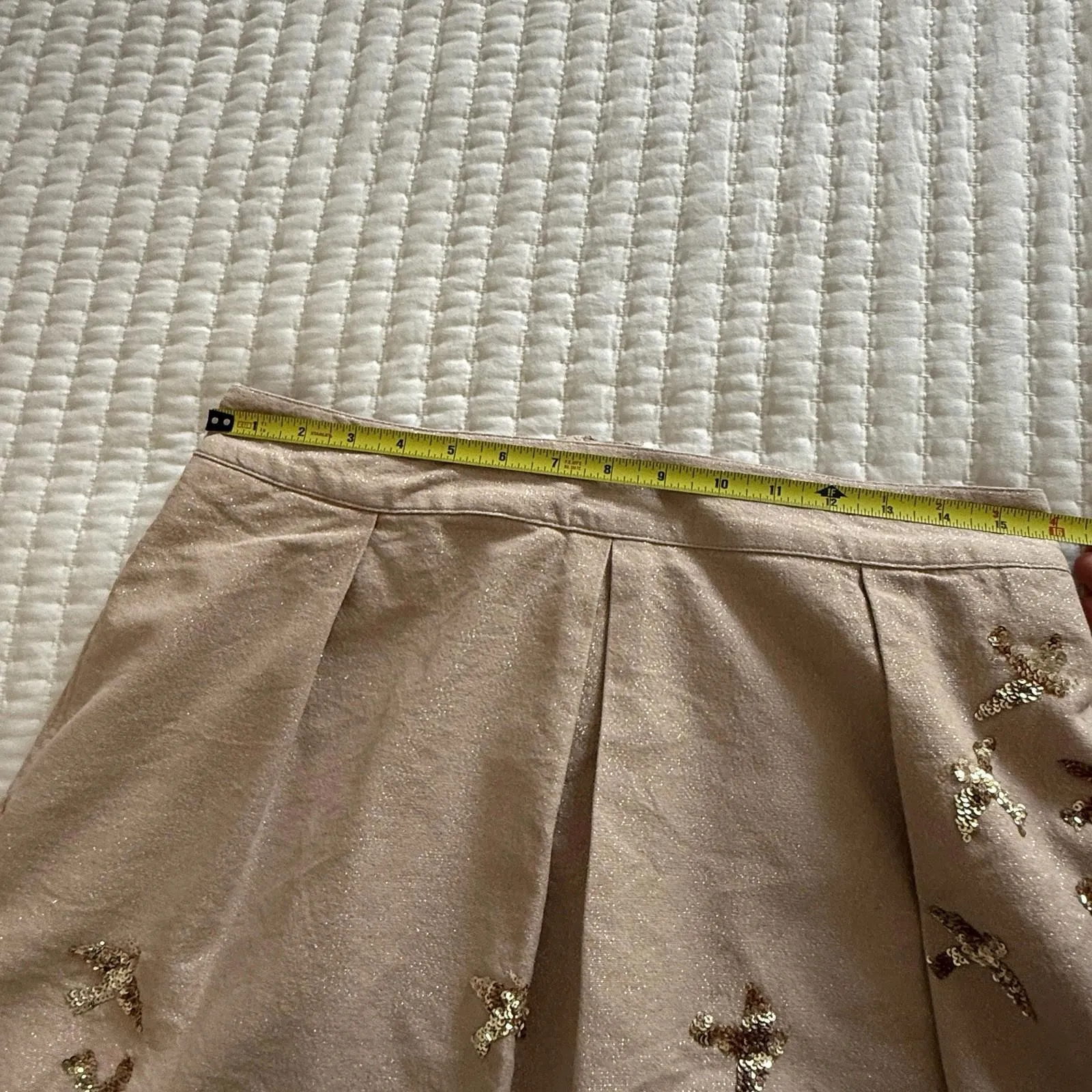 Anthropologie Leifsnotes Migrating Birds Pleated Mini Skirt Sz 8 Gold Sequin - Image 5