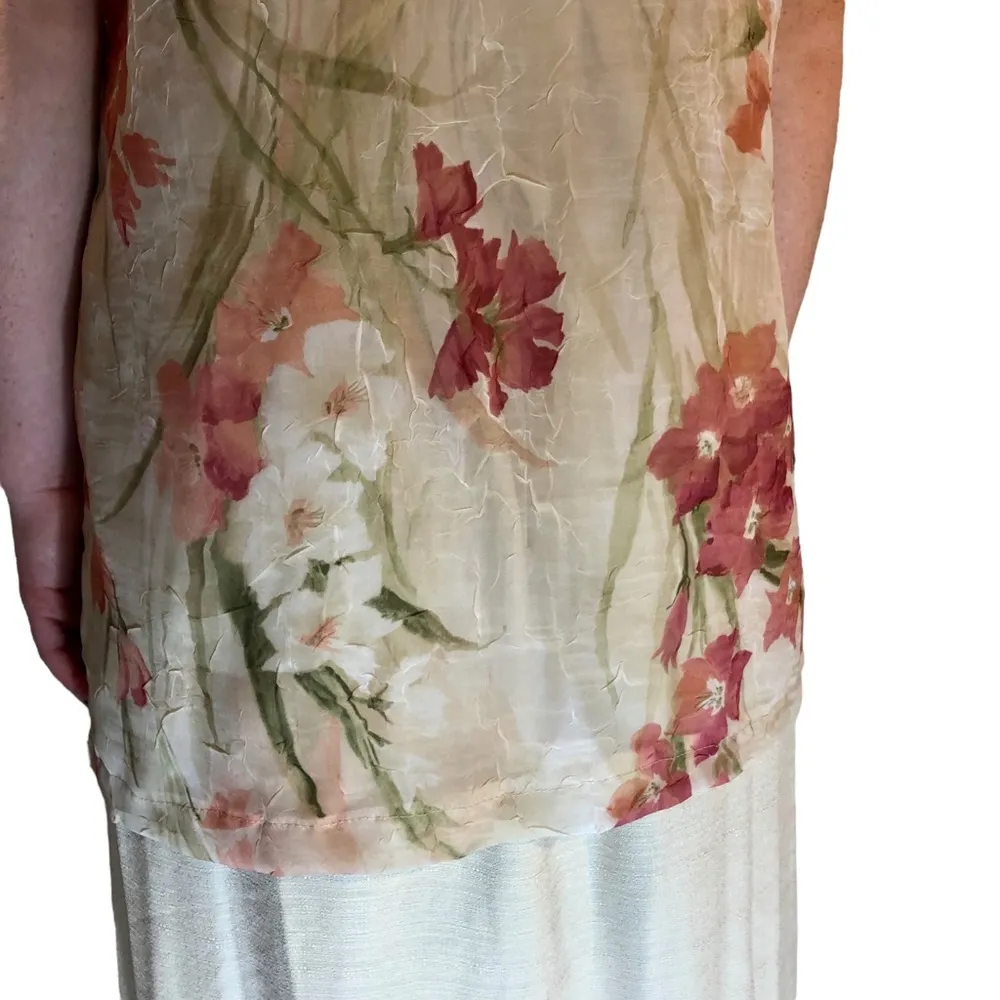 Vintage Sheri Martin 90's Sheath Dress Sheer Floral Jacket Topper Set Tan Size 8 - Image 4