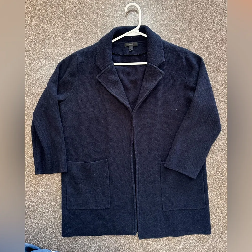 J Crew Merino Wool Blend Sophie open front sweater blazer cardigan navy blue - Image 3