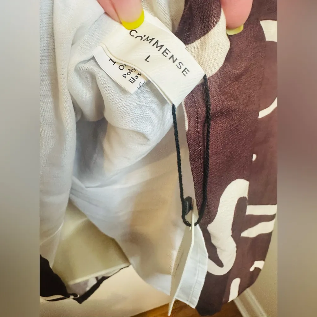 Commense Abstract Print Back Tie Mini Dress Brown And White Size Large NWT - Image 9