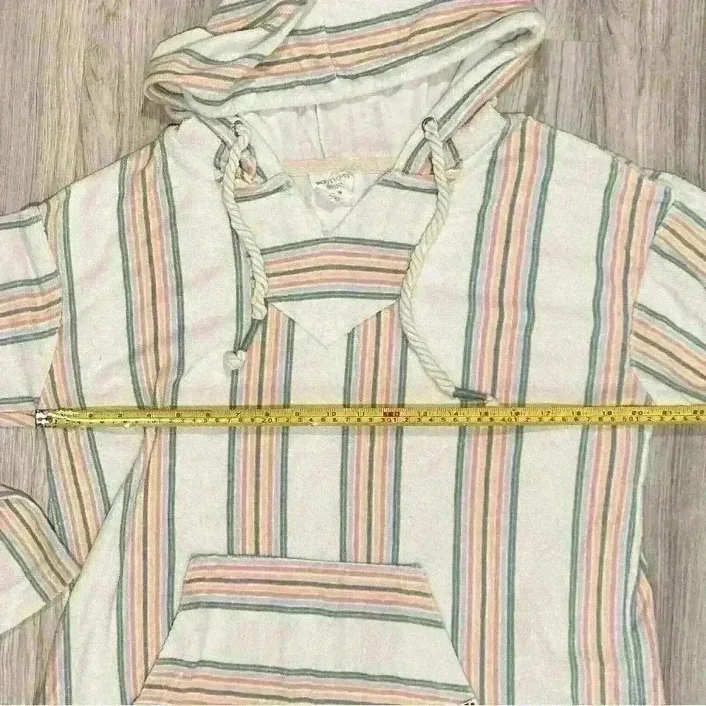 Southern Spirit Striped Beach Vacation Comfy Hoodie Poncho Sweatshirt Size S White - Image 8