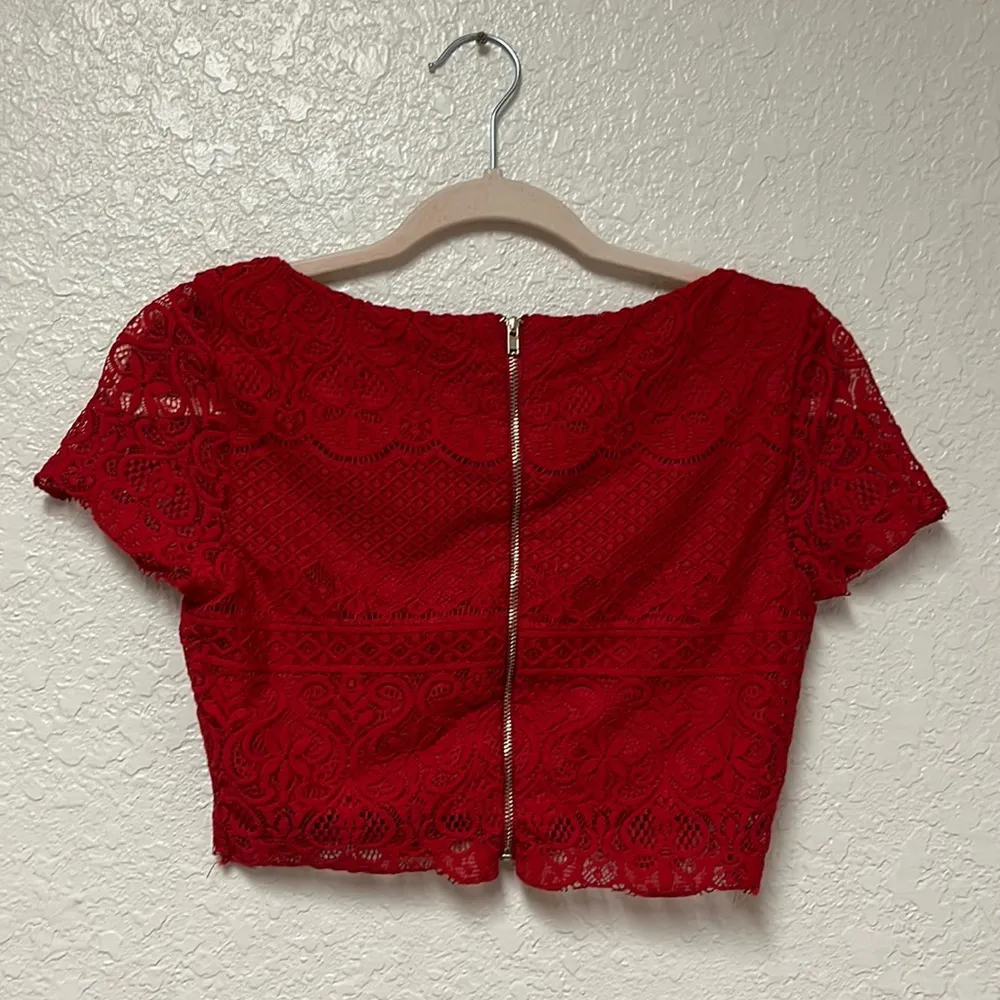 BEBE 2 PC Red Barbados Cherry Lace Skirt & Top Size XS - Image 7