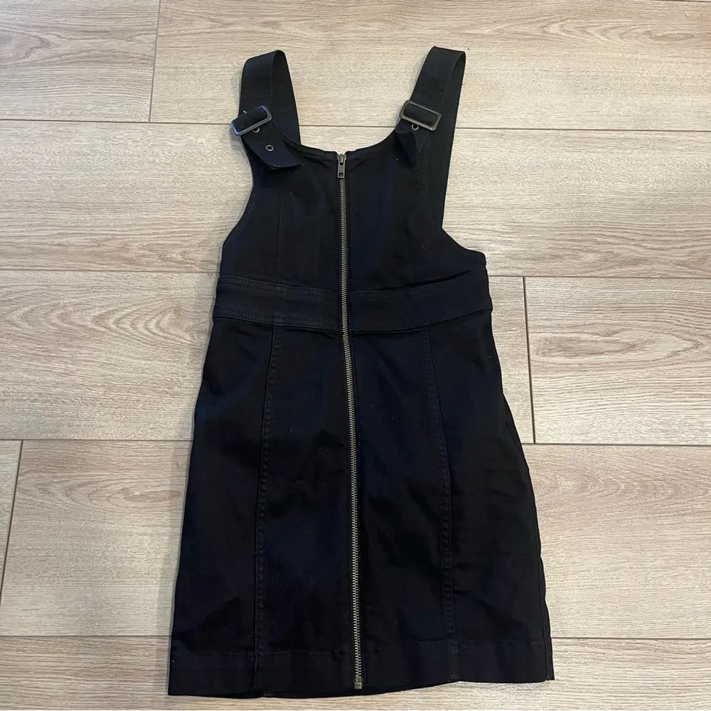 Free People Black Denim Overall Sleeveless Jean Zip Front Mini Dress Size 0 - Image 2