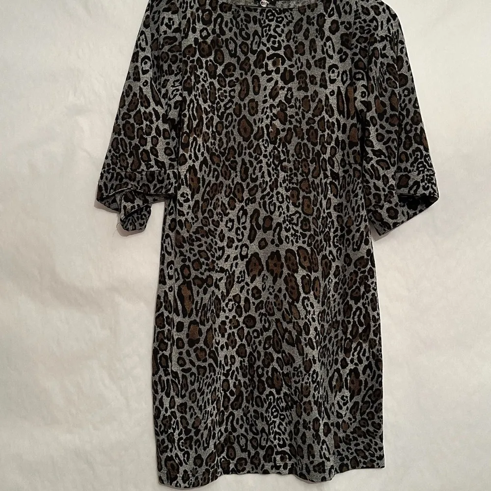 MSK Gray Leopard Print Midi Dolman Sleeve Dress Size Medium Animal Print - Image 8