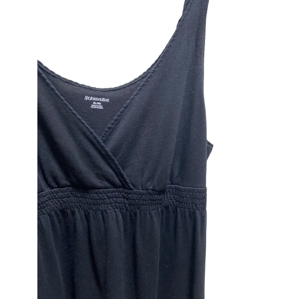 St. Johns Bay Deep V Babydoll Dress Black Size XL Minimalist Boho Beach Summer - Image 7