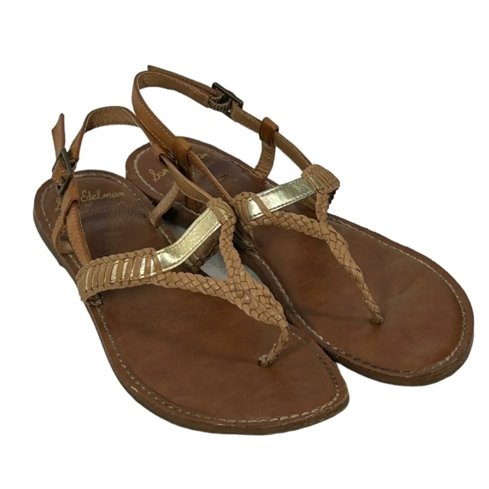 Sam Edelman Leather T-Strap Sandals Size 7 AE Outfitters Summer Flat Chic - Image 2