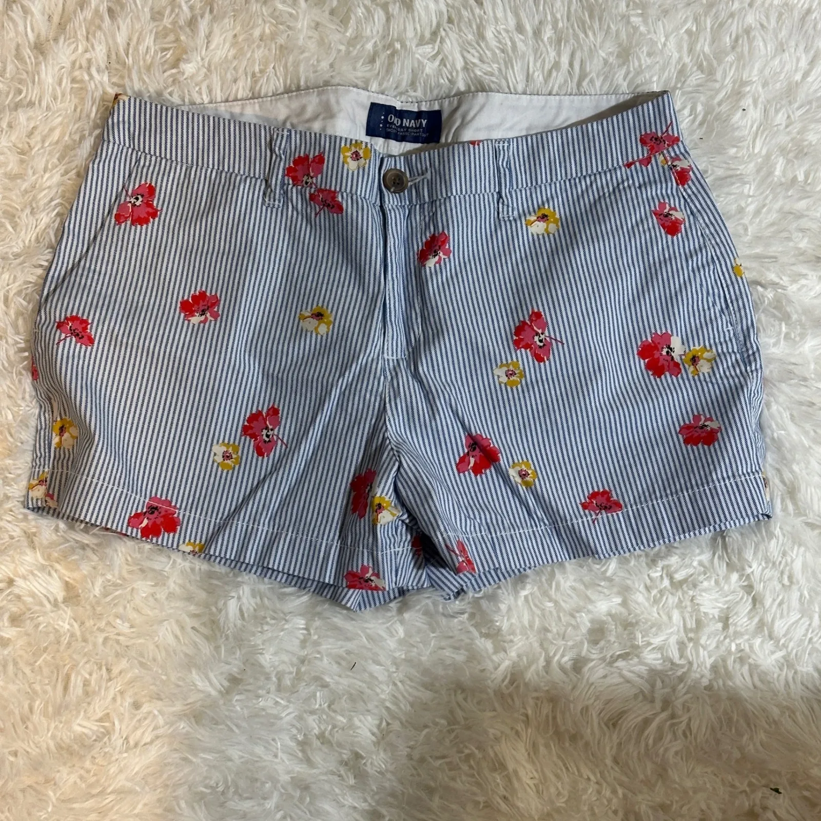 Old Navy Womens Blue Stripe Floral Print Everyday Chino Shorts Size 30 - Image 2
