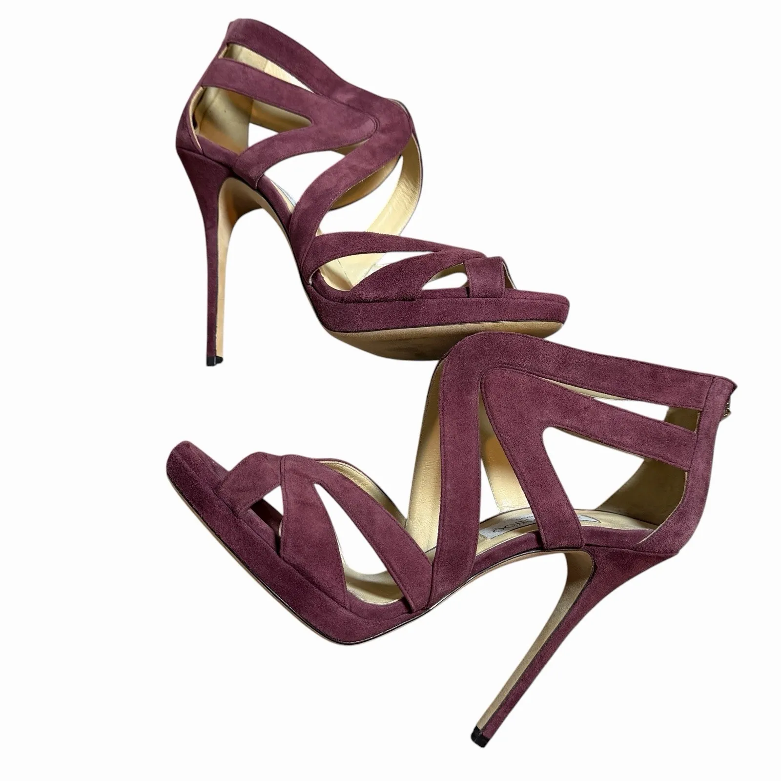 Jimmy Choo Women's Suede Sandal High Heels Burgandy Size 40.5 Designer Luxury - Image 7