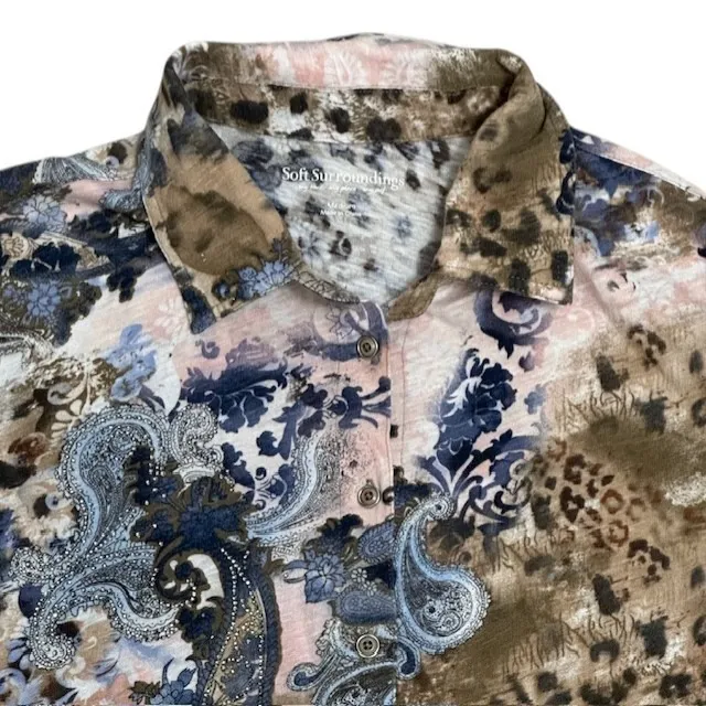 Soft Surroundings Paisley‎ Leopard Print Button Down Long Sleeve Top Sz Med - Image 4
