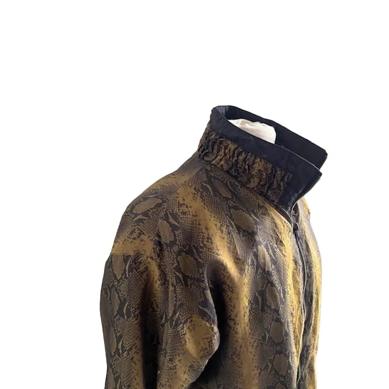 VINTAGE Full Zip Windbreaker Jacket Womens Sz Medium Brown Snakeskin 90s Nylon - Image 2