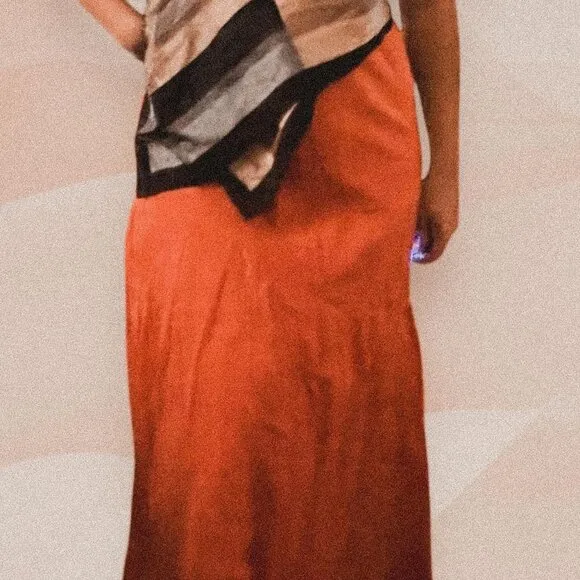 Orange kid core kawaii 90s phoebe buffay colorful midi skirt with ruffle detail Size M - Image 2