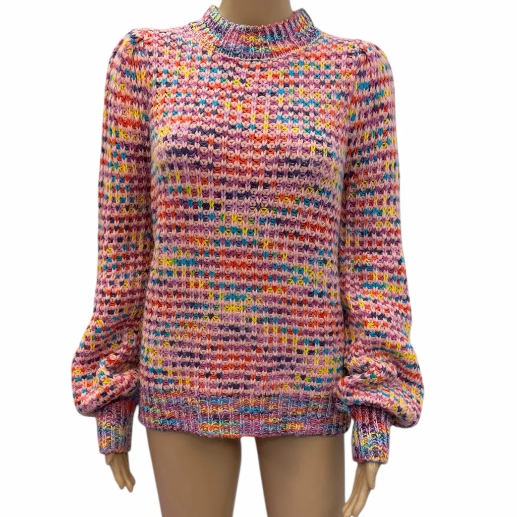 Dear John Puff Sleeve Multicolor Knit Sweater Womens Medium - Image 3