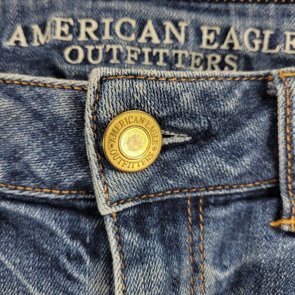 American Eagle Women Cutoff  Jean Shorts 4 Blue Stretch Denim Floral Embroidered - Image 2