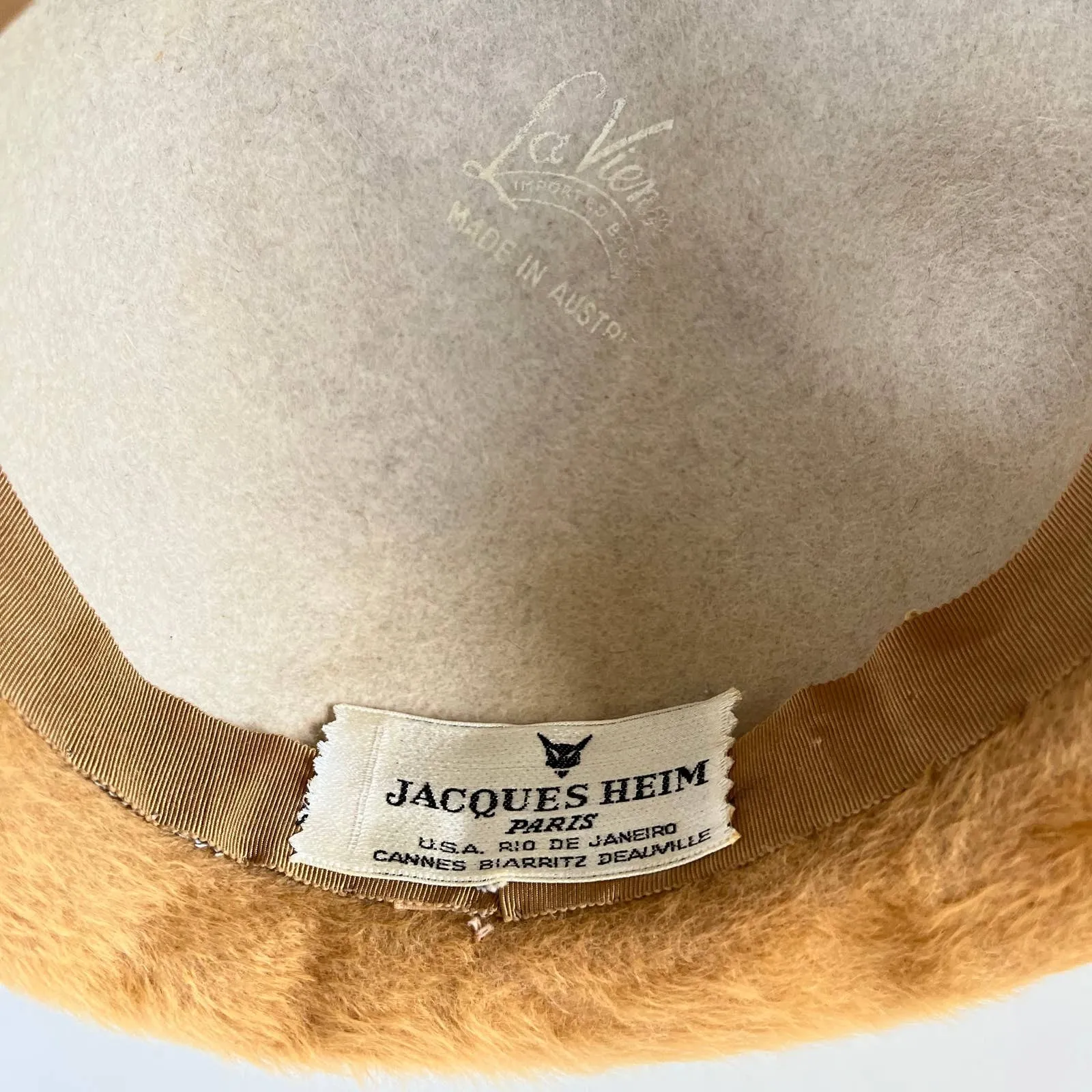 Vintage Jacques Heim Paris Fur Felt Hat Midcentury Mod 1960 Jackie O Retro Jewel Tan - Image 9