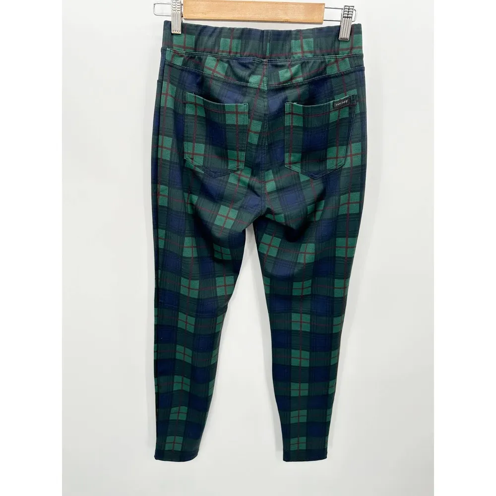 Sanctuary Pants Women SIZE 2 Green Blue Plaid Printed Pull On Stretch Skinny - Image 2