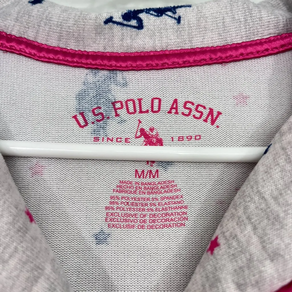 US Polo Assn Medium Gray, Pink, Blue Long Sleeve Pajama Set with Pockets - Image 3