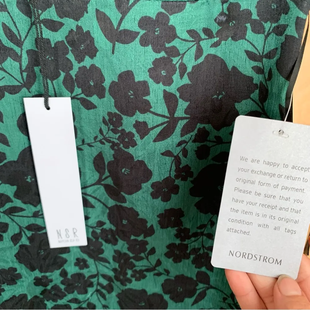 NWT NSR Long MIDI Dress Black And Evergreen Floral Print Strappy Small - Image 6