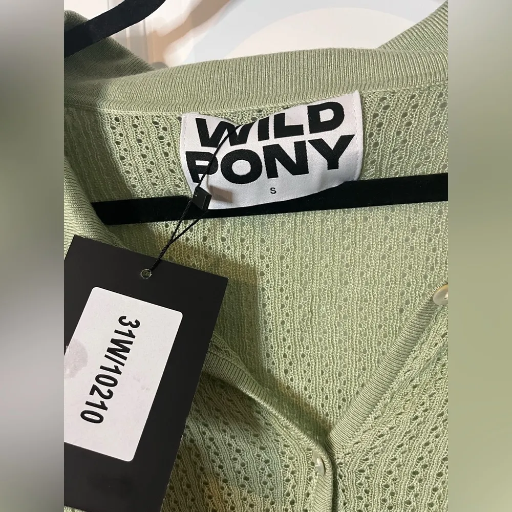 Wild Pony NWT Openwork Knit ButtonUp Unlined Polo Straight Design Cardigan Sz Sm Green - Image 13